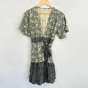 Khush Yasmin Wrap Floral Dress Women Size Medium Green New